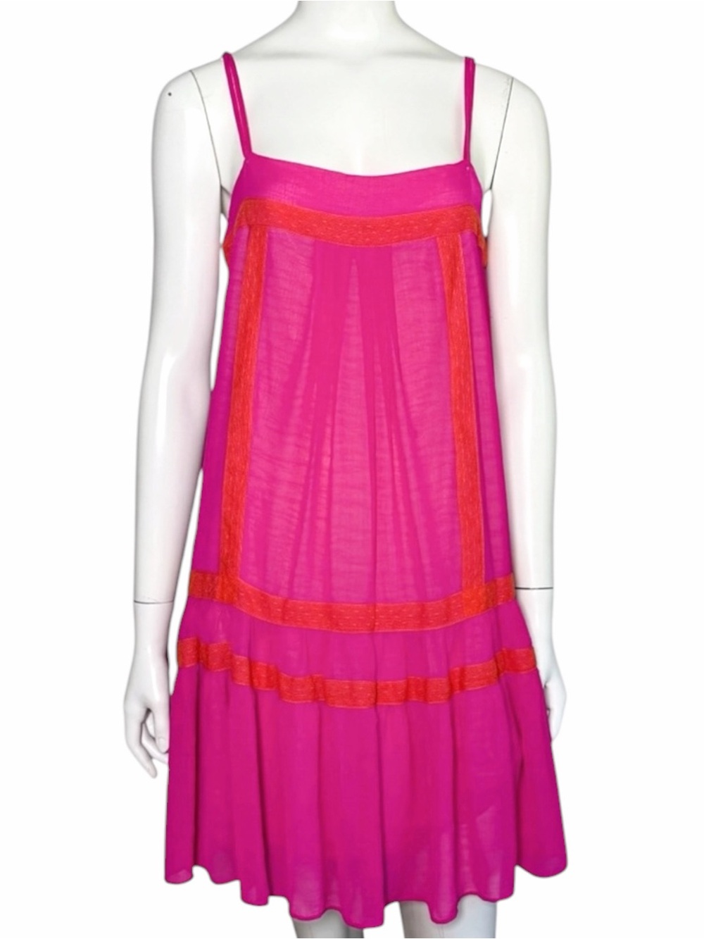 Rachel Roy Hot Pink Mini Dress Orange Lace Trim Resort Vacation Dress M